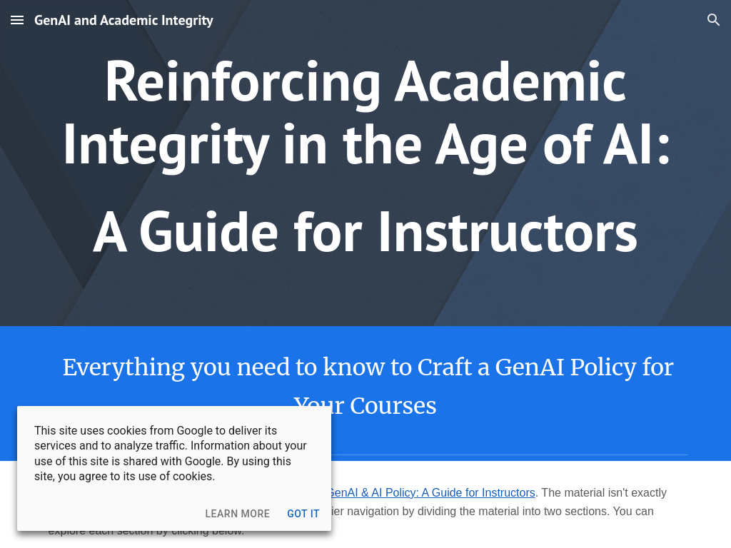 Screenshot of GenAI and Academic Integrity