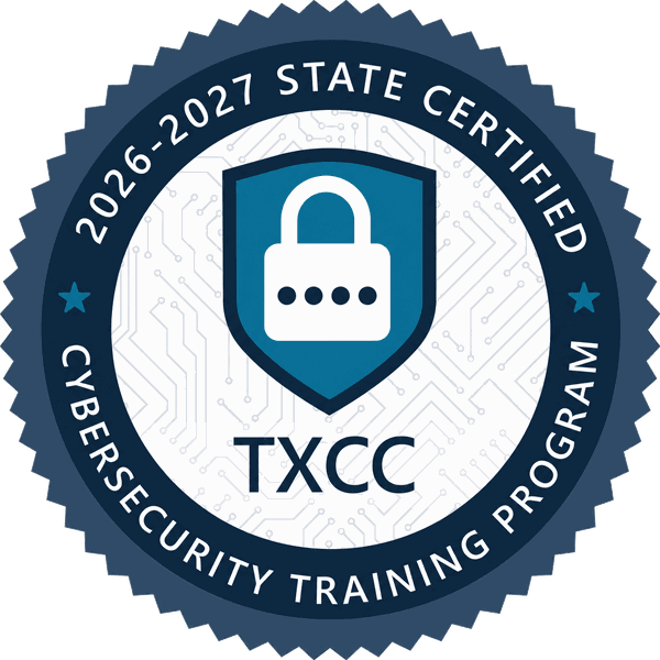 Texas Cyber Command seal: 2026-2027 State Certified Cybersecurity Training Program